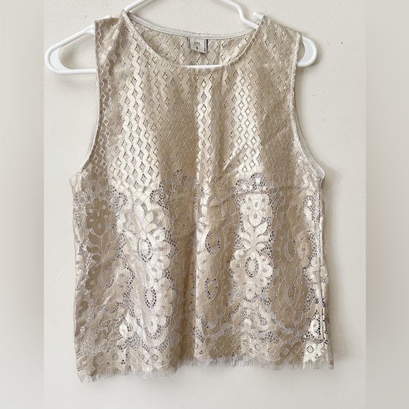 Zara Gold Metallic Lace Tank Top - Picture 1 of 4